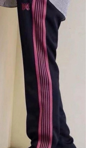 新品Needlesストレッチジャージパンツ ネイビーピンク色Lセイズ
