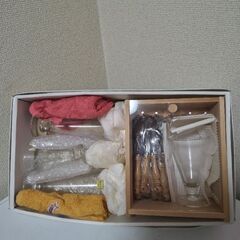 未使用長期保存yamakaグラス４個スプーンフォーク5種15本キッチンタオル2枚の画像