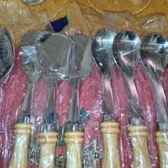 未使用長期保存yamakaグラス４個スプーンフォーク5種15本キッチンタオル2枚の画像