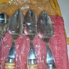 未使用長期保存yamakaグラス４個スプーンフォーク5種15本キッチンタオル2枚の画像