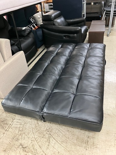 A2504-186 レザー風ソファベッド ブラック キズ汚れ有り