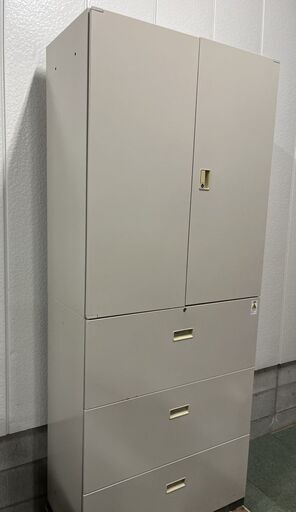 スチール 大型 キャビネット 書庫 3段 鍵無し 白 幅90cm×奥行45cm×高さ216cm 