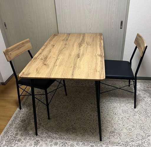【カフェ風木目調デザイン！定価→半額以下】ダイニングテーブル＋チェア2脚(組み立て済)