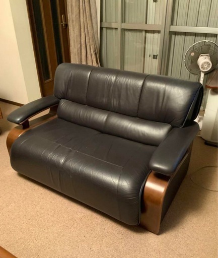 ベージュ 富士ファニチャー 2人掛けレザーソファ 富士ファニチァ