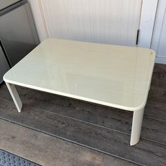 コメリ 鏡面木目 ローテーブル（アイボリー）W90