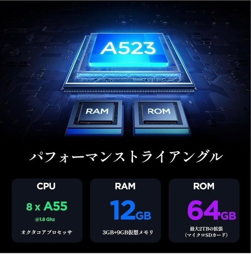 タブレット 10インチ Android 14 12GB+64GB+2TB拡張、薄型軽量あ