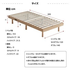 シングルベッド　すのこ　高さ調節3段階
の画像