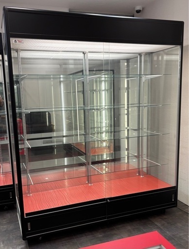 ※引取限定※ ガラスケース　　黒/グレー　背面ミラー　キャスター　鍵付　1番