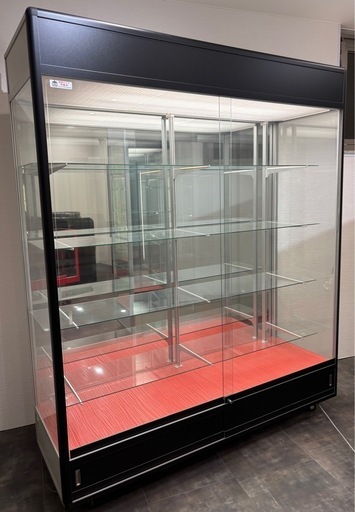 引取限定※ ガラスケース キャスター付 背面ミラー 黒