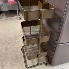 キッチンワゴン　No.2415　ブラウン　ラック　キャスター付き　【リサイクルショップどりーむ荒田店】の画像