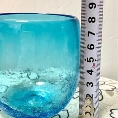 ★ 手作りの水色の可愛いオシャレなデザインのガラス コップ未使用 ★の画像