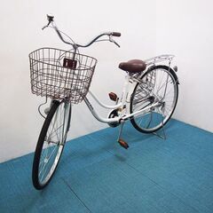 自転車（26インチ）シティサイクル 白 × 茶色バスケット付き ...