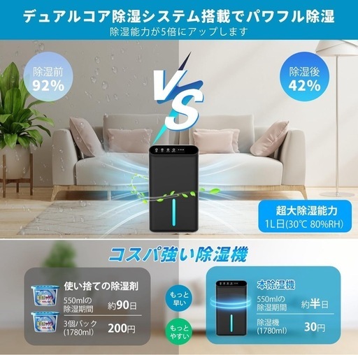 【2025最新進化】除湿機 小型 除湿器【ダブルペルチェ式で除湿量UP!】強力 除湿機 静音 2.5L大容量 1L/日除湿量 衣類乾燥 空気清浄機 マイナスイオン機能付き 集塵フィルター 湿気取り/梅雨対策 結露/カビ防止 任せモード 満水自動OFF 切タイマー機能 小型 除湿機 コンパクト 7色ライト 静音 省エネ 人気 脱衣所 トイレなどに適用 日本語取扱説明書付 PSE認証済 (ブラック)
