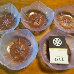 たち吉　ガラス食器　５枚セット　未使用　ピンク系の画像