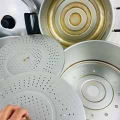蒸し器 アルミ製 蒸し鍋 三段 30cm　レトロ　大きい セイロ　蒸籠　せいろの画像