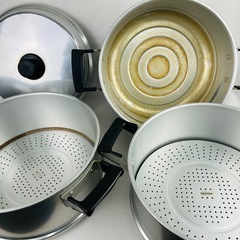 蒸し器 アルミ製 蒸し鍋 三段 30cm　レトロ　大きい セイロ　蒸籠　せいろの画像