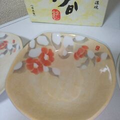 新品未使用③片岡鶴太郎２個セット美濃焼き　雪椿とうさぎ　皿　小鉢　４枚セットの画像
