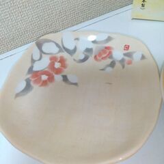 新品未使用③片岡鶴太郎２個セット美濃焼き　雪椿とうさぎ　皿　小鉢　４枚セットの画像