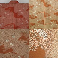 小紋 青海波に風景模様 茶色ｘベージュ色 袷 広衿 正絹 仕立て上がり着物 身丈159cm 【キモノオフ野々市若松店】の画像