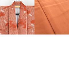 小紋 青海波に風景模様 茶色ｘベージュ色 袷 広衿 正絹 仕立て上がり着物 身丈159cm 【キモノオフ野々市若松店】の画像