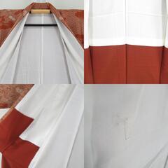 小紋 青海波に風景模様 茶色ｘベージュ色 袷 広衿 正絹 仕立て上がり着物 身丈159cm 【キモノオフ野々市若松店】の画像