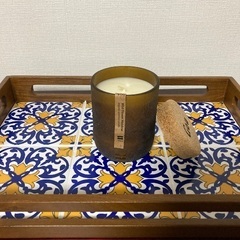 ほぼ未使用　トレー　お盆　アロマキャンドル付き　インド製　アジア...