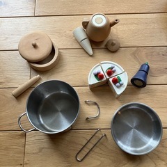 中古 木製 おままごと ミニキッチン 卓上 食べ物 鍋 セット  の画像