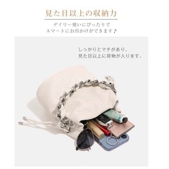 巾着ショルダーバッグ　シルバー×ホワイトの画像