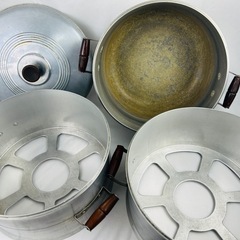 蒸し器 アルミ製 蒸し鍋 三段 32cm　レトロ　大きい セイロ　蒸籠　せいろの画像
