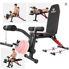 WASAI(ワサイ) トレーニングベンチ レッグエクステンション＆レッグカール機能搭載 【フラット/インクライン/シットアップ】マルチトレーニングマシン ホームジム 家庭用大腿四頭筋/腹筋/背筋/筋トレの画像