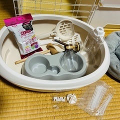 折りたたみ猫ケージ2段、猫トイレ他セットの画像