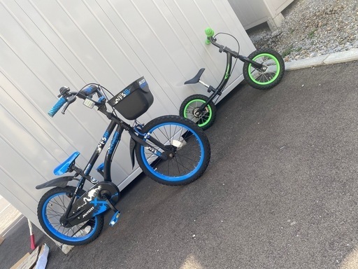 子供用  自転車 18インチ 練習用キックバイク付き