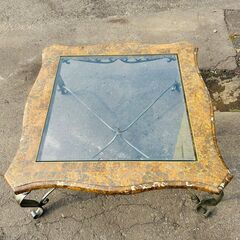 アンティーク 石天板 センターテーブル ガラステーブル アイアン脚 金属脚 北1の画像