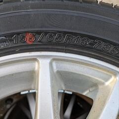 未使用タイヤ　アルミ夏タイヤセット　ヨコハマ×出光　155/65R13　10分山のイボあり、シールありです！　の画像