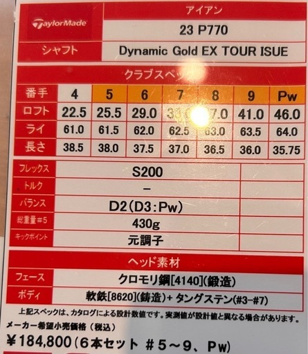 テーラーメイド P770(2023) 6本セット DG TOUR ISSUE