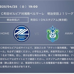 町田ゼルビアvs湘南ベルマーレ　4/25 ペアチケット