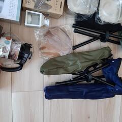 ほぼ新品！キャンプ用グッズ、折り畳み椅子、ハリオのコーヒーポットなどの画像