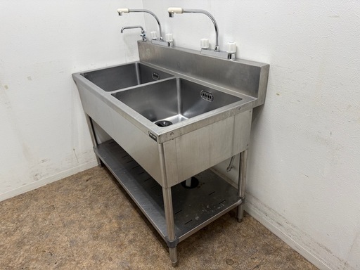 マルゼン　MARUZEN　業務用　2層シンク流し台　蛇口付き　厨房　飲食店　W１２００ｘD６００ｘH８００ｍｍ
