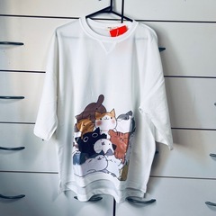 夏服 Tシャツ メンズ 半袖 XL ラウンドネック 猫ロゴ ゆったり 春夏の画像