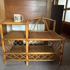 希少ビンテージラタンベンチおまけ付きラタン傘立て
