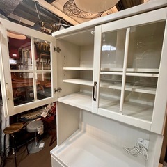 《売約済》【武蔵小山店】 食器棚 フレンチカントリー 風 カップボード キッチン 収納 ニトリ ミランダ 80 キッチンボード ホワイト 白 (検索 レンジボード の画像