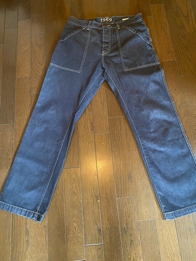 希少未使用近.廃盤OLDGAP1969vintageデニムべイカーパンツ濃紺デニムインディゴフラップポケットストレート革パッチワークペインターカーゴ