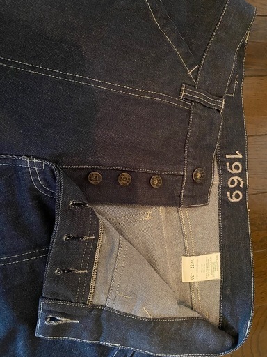 希少未使用近.廃盤OLDGAP1969vintageデニムべイカーパンツ濃紺デニムインディゴフラップポケットストレート革パッチワークペインターカーゴ