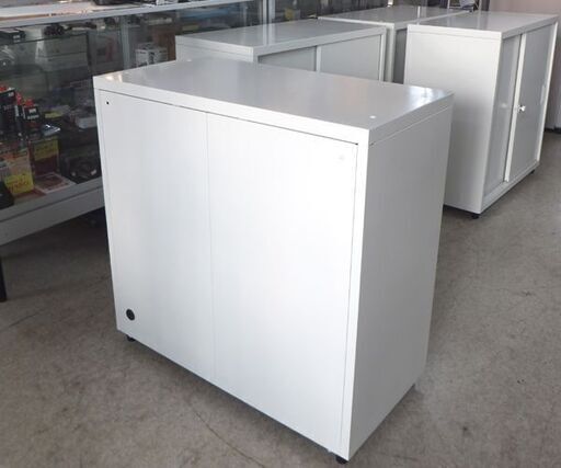 スチール書庫①幅80×高80cm 引戸 鍵付き 収納庫 キャビネット 事務用 オフィス家具 引違い☆ 札幌市 北区 屯田 