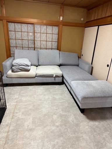 【再募集】アルモニア　3〜4人掛けソファ　シルバーグレー左カウチ　美品