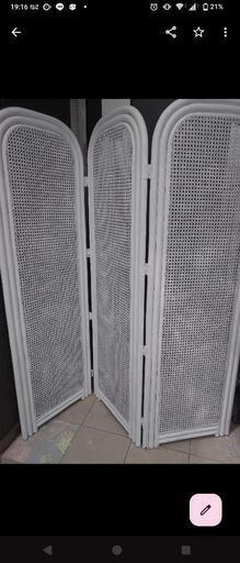 ラタン　パーテーション　屏風　籐　ビンテージ　レトロ　折りたたみ