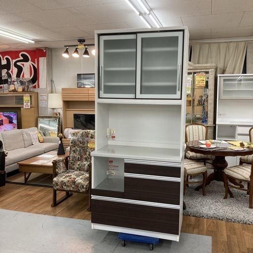 ジモティー限定価格！S154 ⭐ ユーアイ製 キッチンボード 食器棚 ソフトクローズ搭載 モイス 幅89cm USED