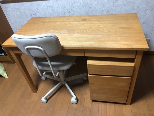 無印良品 無垢材デスク ワーキングチェア　オーク材　良品計画 家具 机 椅子　キャビネット 3点セット