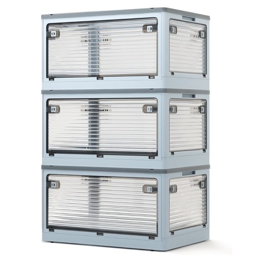 収納ボックス 蓋付き 折り畳み 衣装ケースコンテナ 収納ケース 前開き 折畳み 押入れ収納 アイスブルー 3個セット