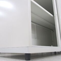 スチール書庫 幅120×高80cm 引戸 鍵付き 横長収納庫 キャビネット 事務用 オフィス家具 引違い 札幌市北区屯田の画像